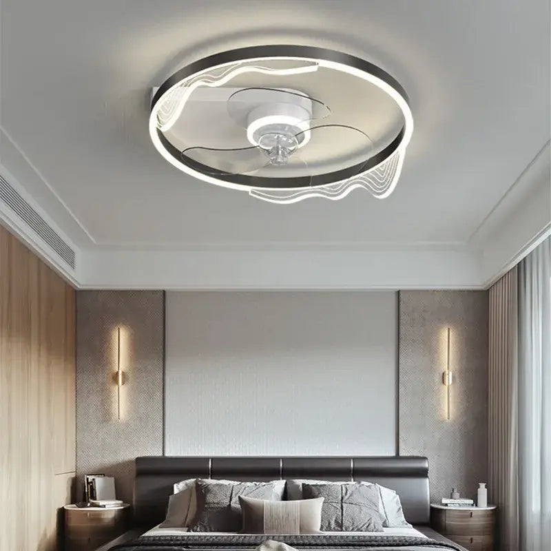 Modern chrome crystal ceiling fan light bedroom remote control