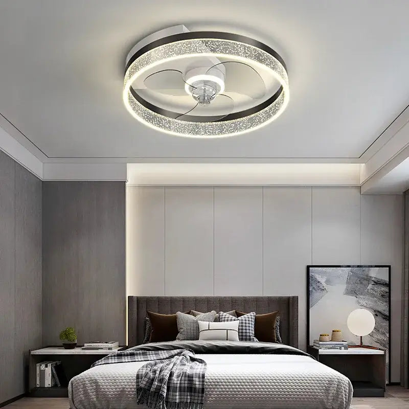 Modern chrome crystal ceiling fan light bedroom remote control