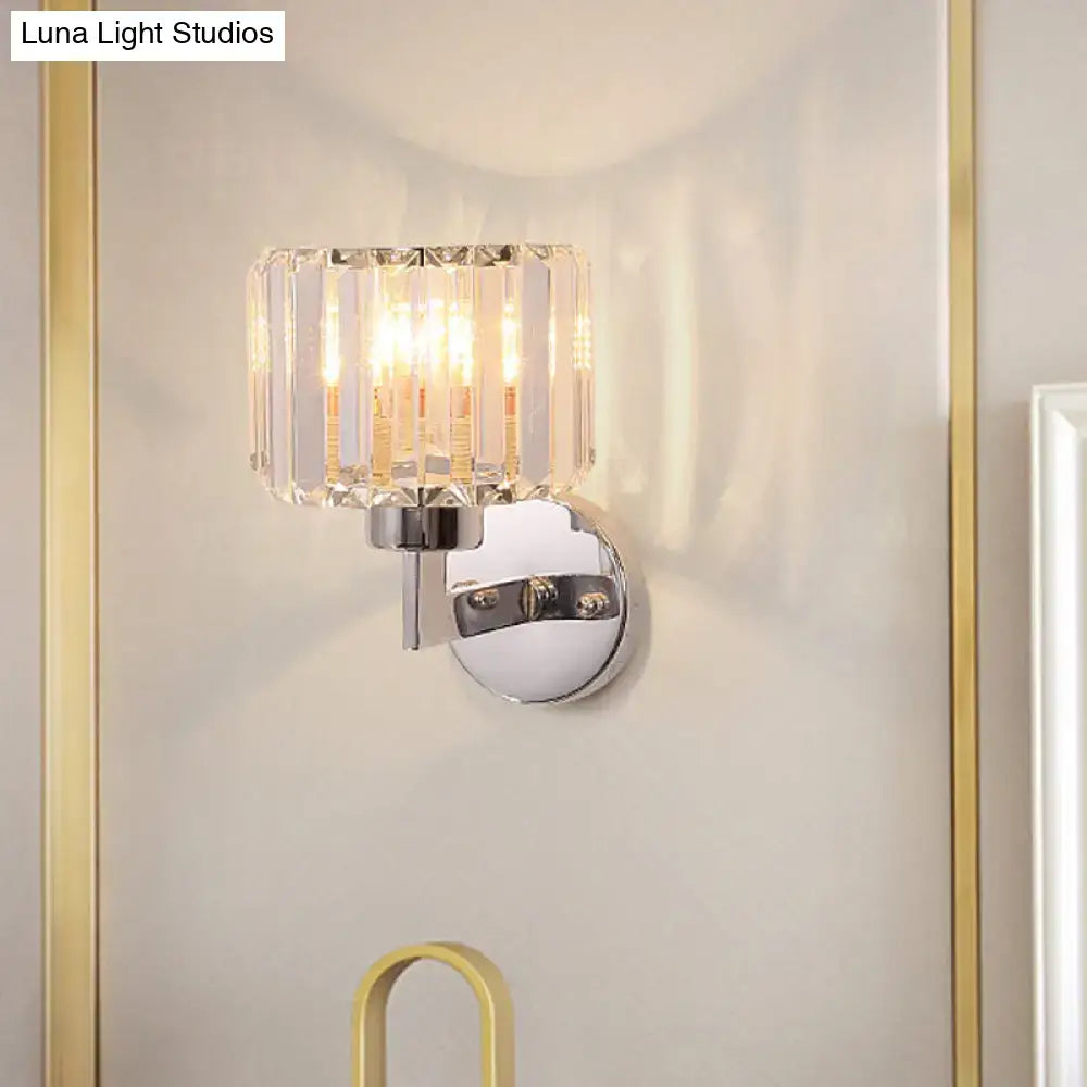 DecorBites™ Modern Chrome Wall Sconce Light with Crystal Rod Shade - 1-Light Hallway Wall Mount