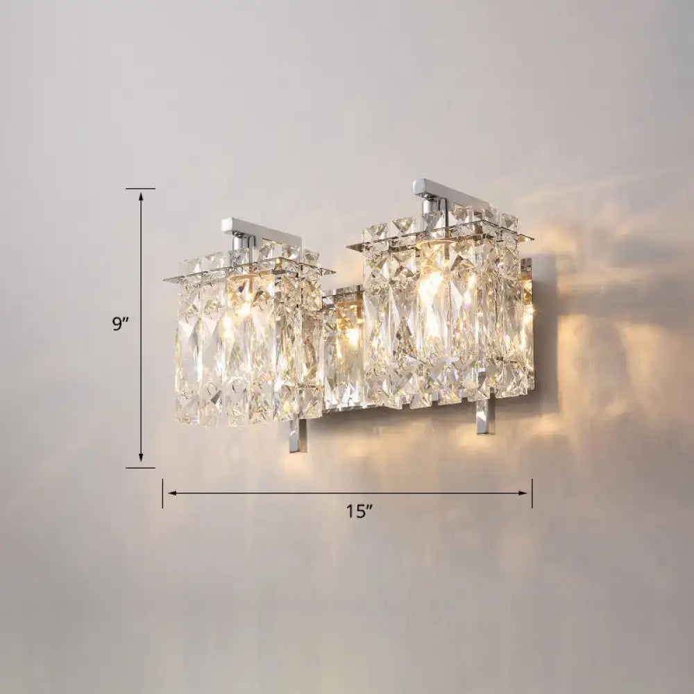 Modern chrome crystal shade sconce light bedroom wall mount