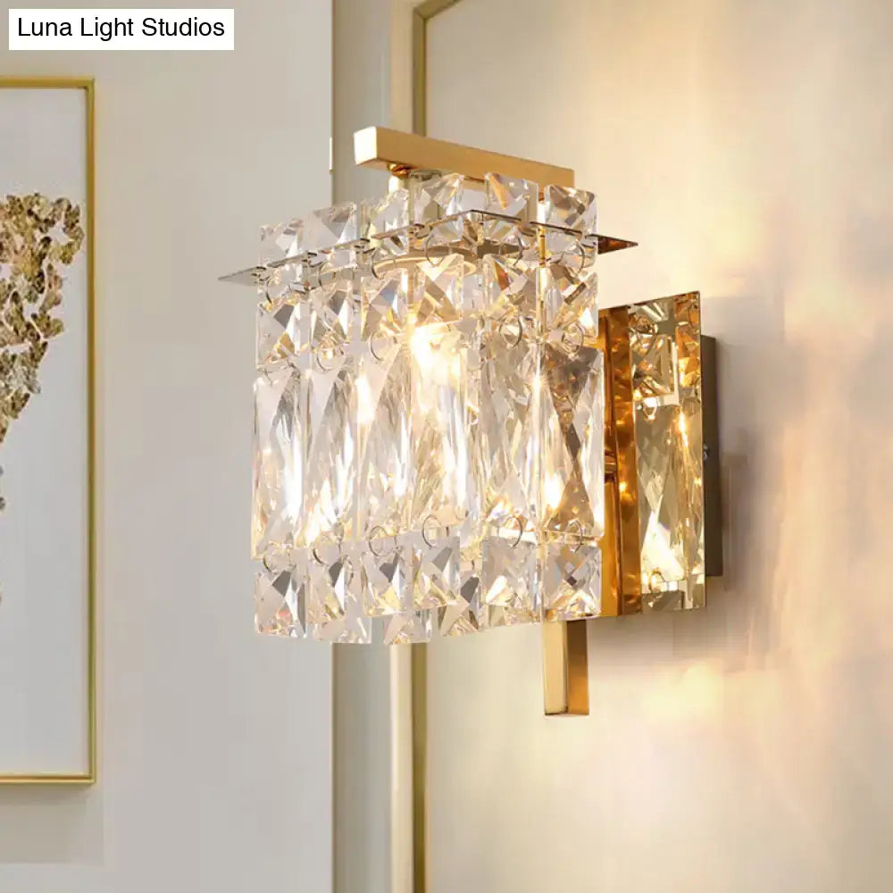 Modern chrome crystal shade sconce light bedroom wall mount