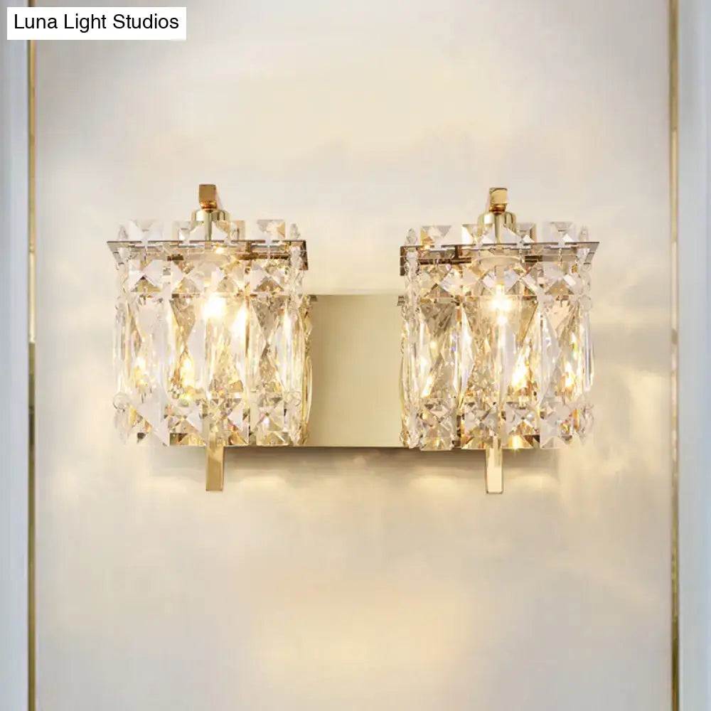 Modern chrome crystal shade sconce light bedroom wall mount