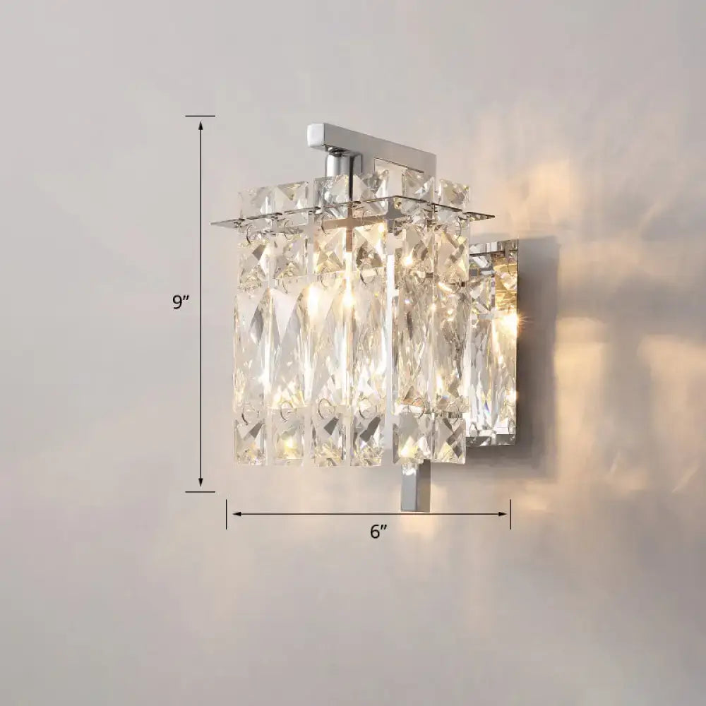 Modern chrome crystal shade sconce light bedroom wall mount