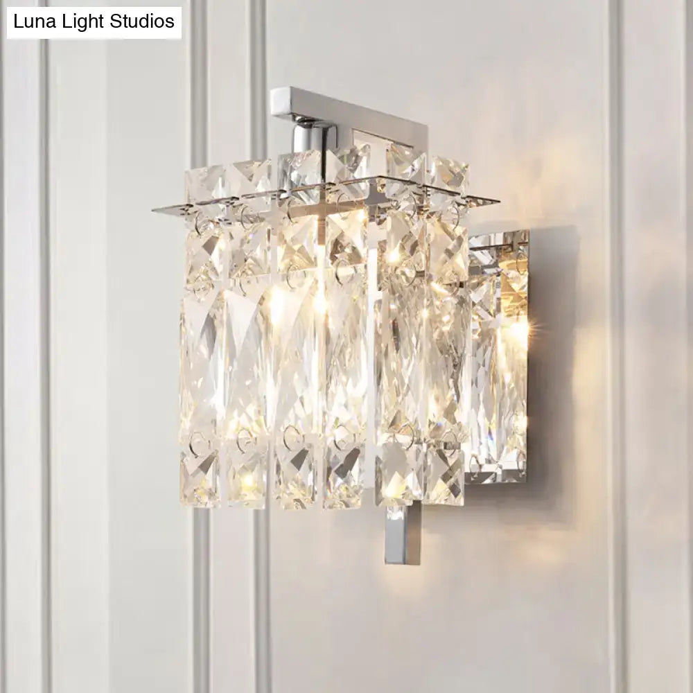 Modern chrome crystal shade sconce light bedroom wall mount