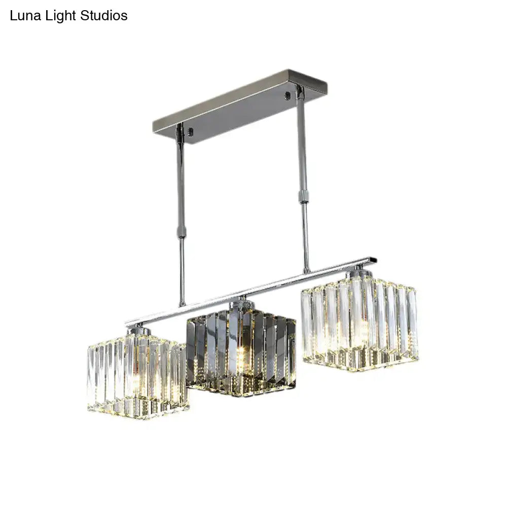Modern chrome cube island ceiling light dining room crystal pendant