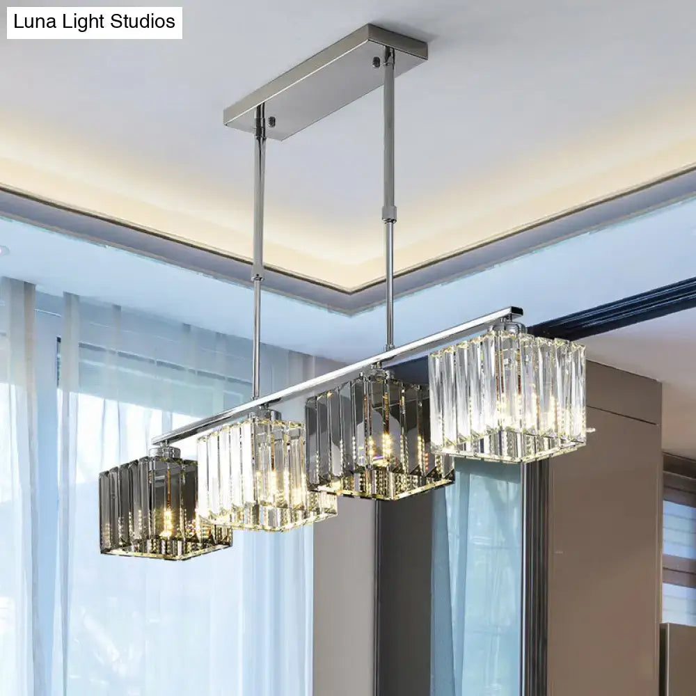 Modern chrome cube island ceiling light dining room crystal pendant