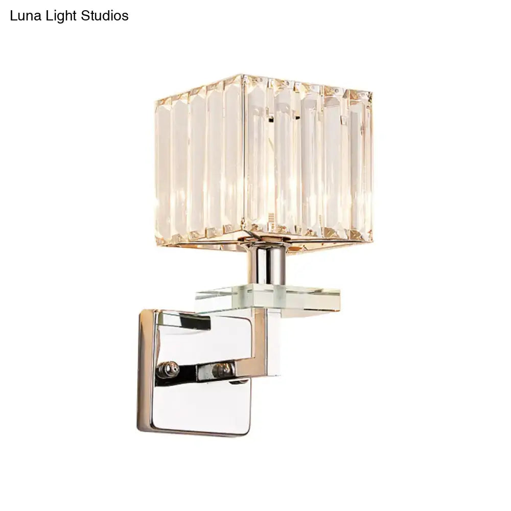 Modern chrome cuboid crystal wall mounted light bedroom sconce