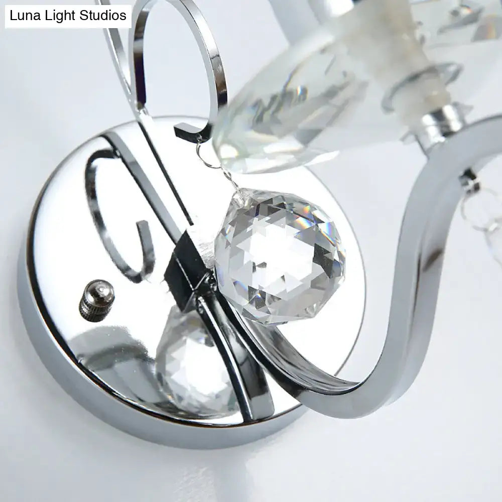 DecorBites™ Modernist Chrome Cylinder Wall Sconce with Clear Crystal Orbit Drop - 1 Bulb Wall Lighting