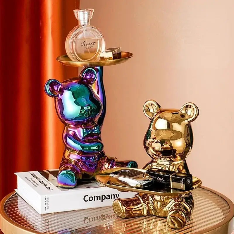 Modern chrome decorbites bear doll storage tray living room key holder