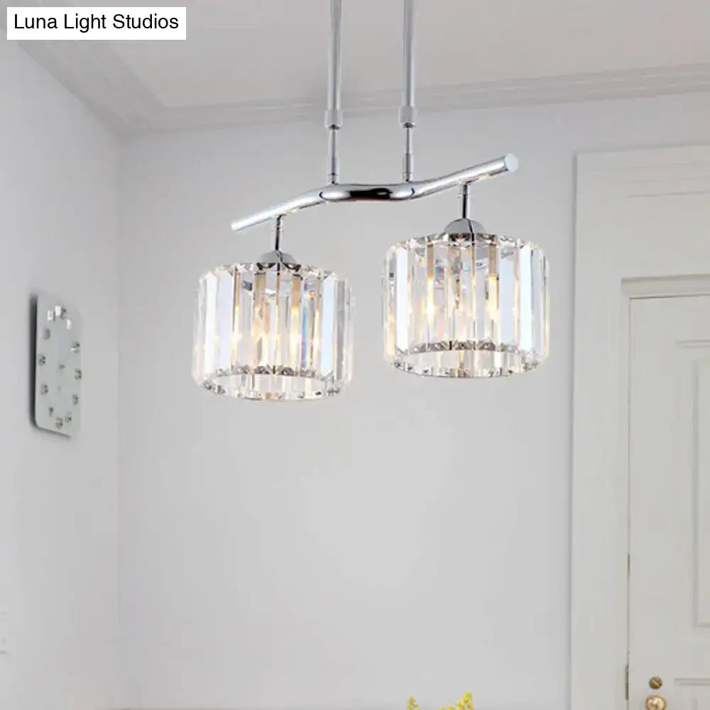 Modern chrome drum crystal pendant light for dining room