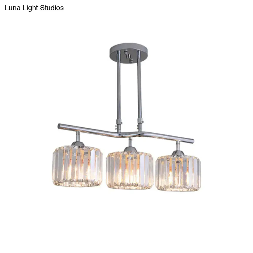 Modern chrome drum crystal pendant light for dining room