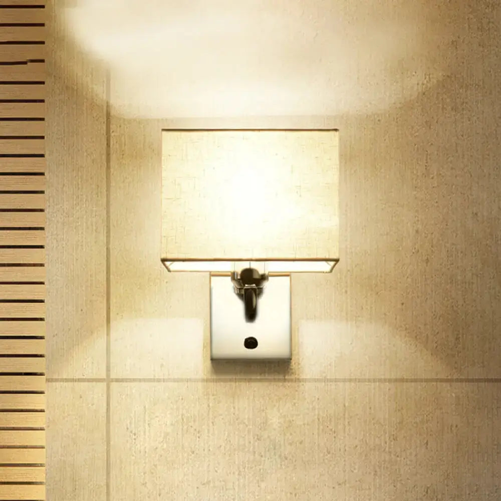 Modern chrome fabric led wall sconce bedroom light with linen shade