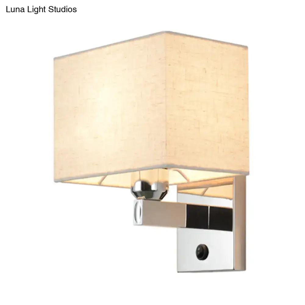 Modern chrome fabric led wall sconce bedroom light with linen shade