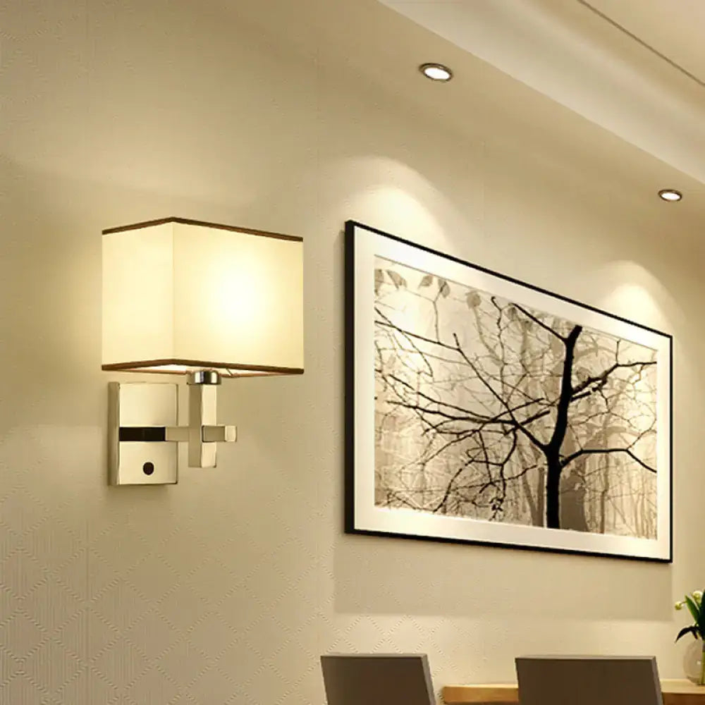 Modern chrome fabric led wall sconce bedroom lighting fixture