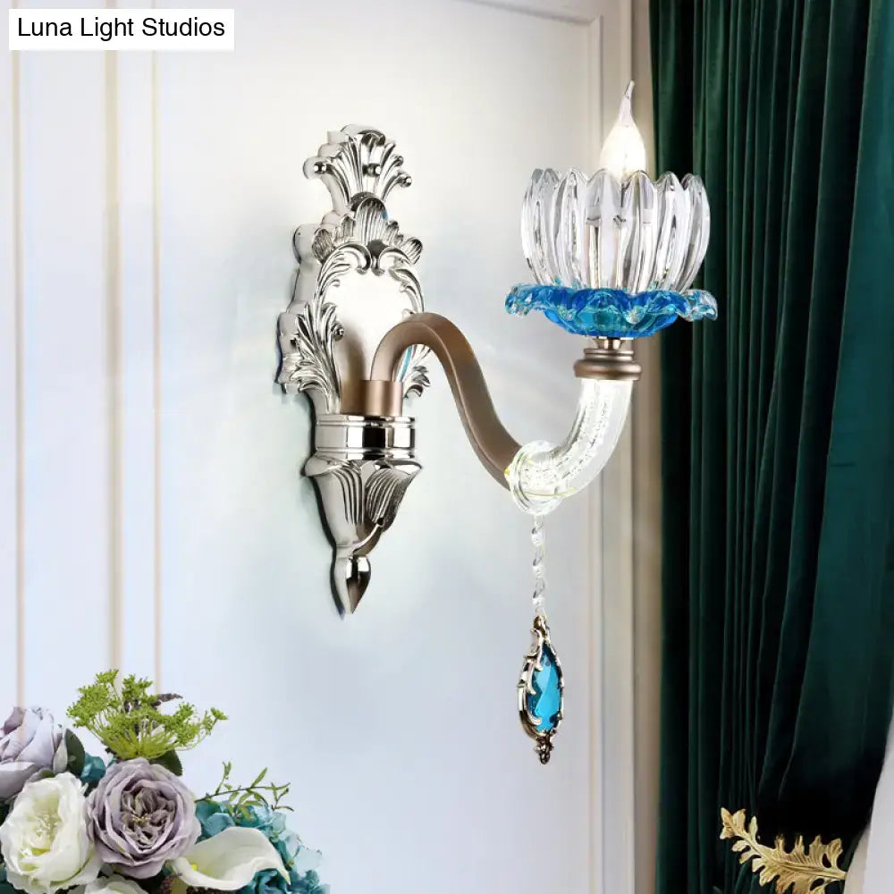 Modern chrome finish clear glass wall light bedroom sconce