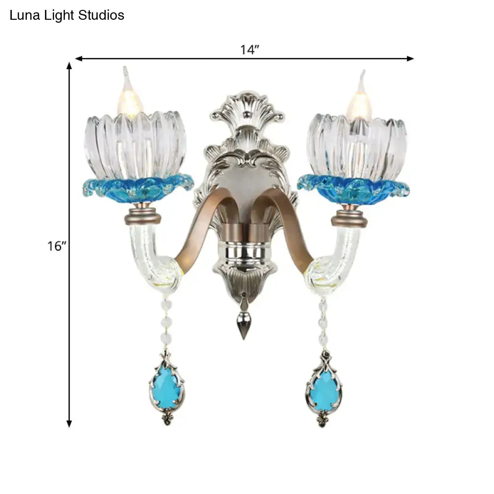 Modern chrome finish clear glass wall light bedroom sconce