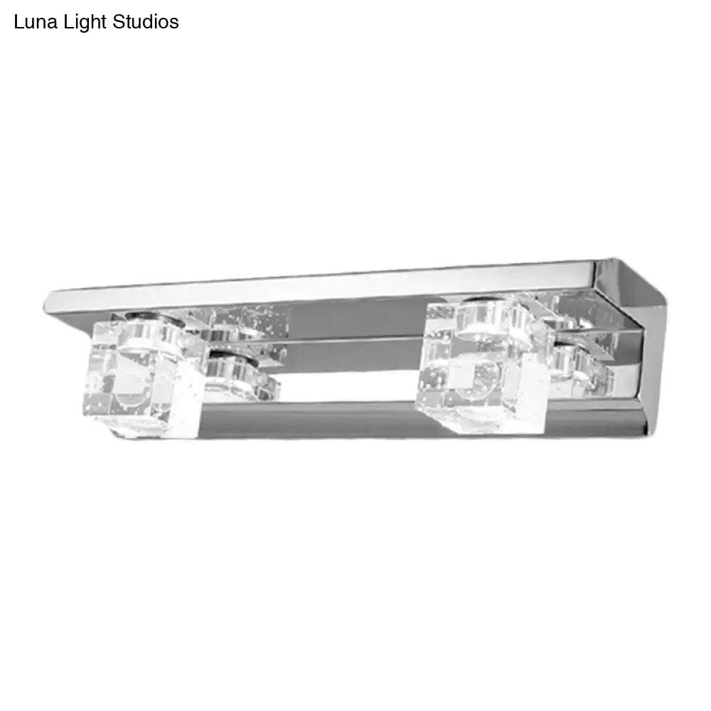 Modern chrome finish crystal cube vanity sconce – bathroom warm white