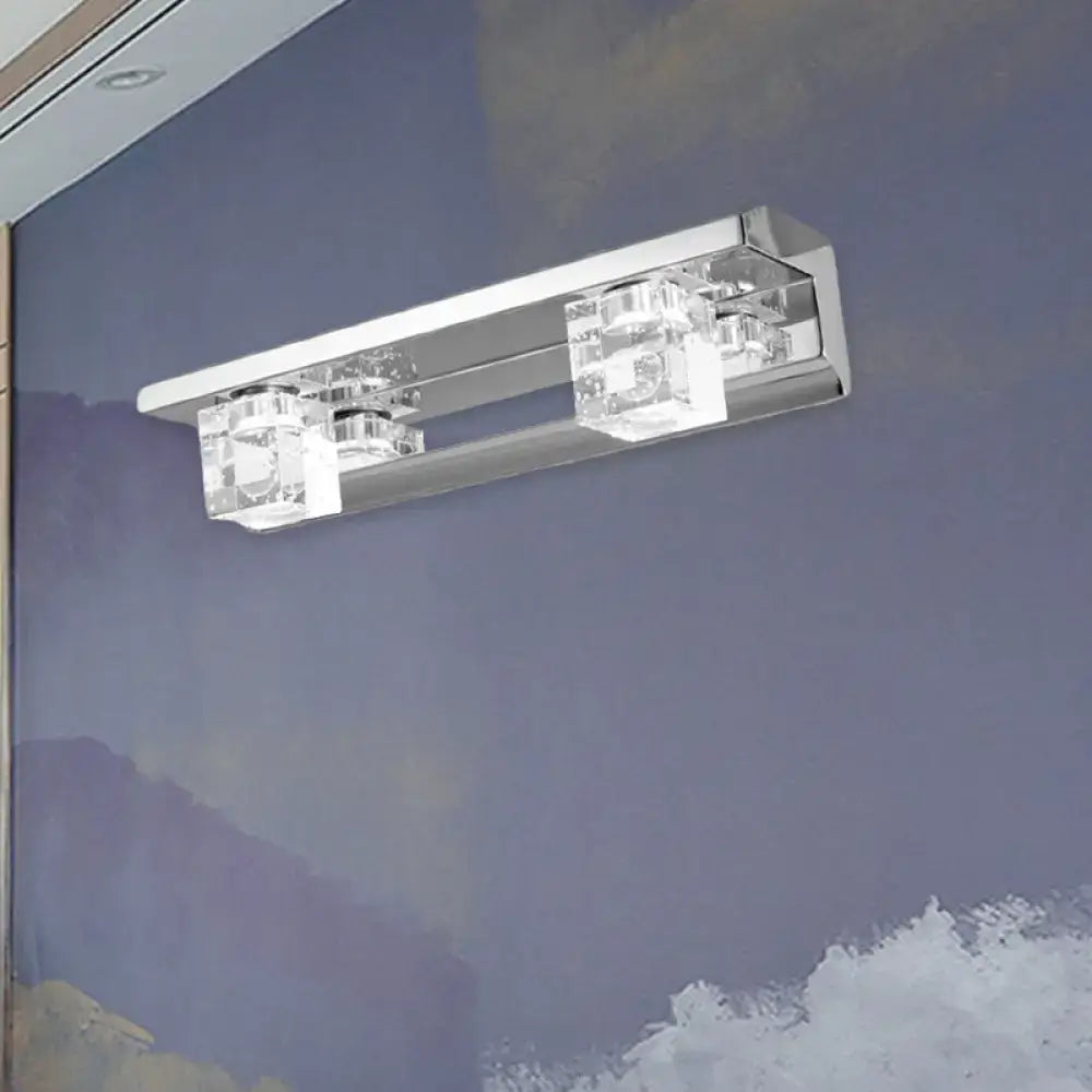 Modern chrome finish crystal cube vanity sconce – bathroom warm white