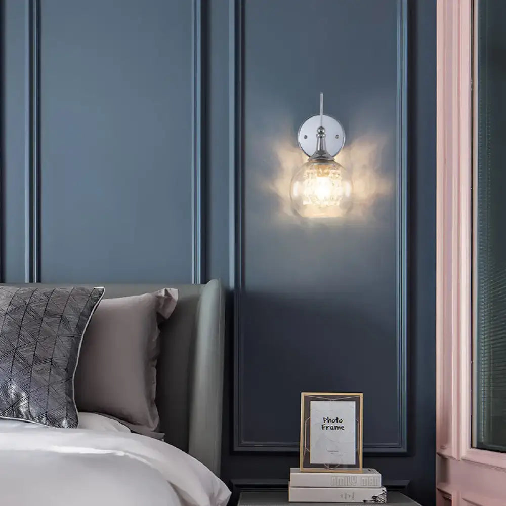 DecorBites™ Contemporary Clear Glass Wall Sconce with Inner Crystal Strand and Chrome Finish