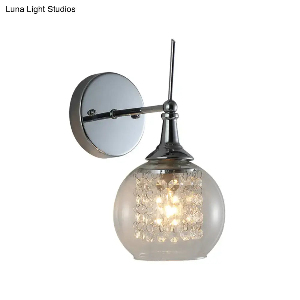 DecorBites™ Contemporary Clear Glass Wall Sconce with Inner Crystal Strand and Chrome Finish