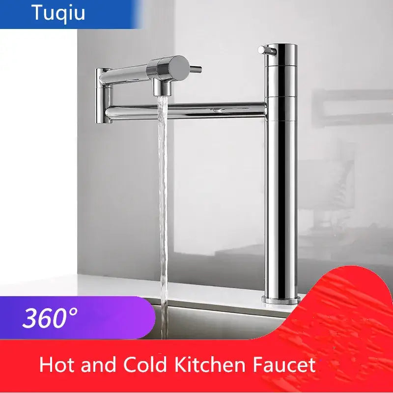 DecorBites™ 360 Degree Chrome Foldable Kitchen Faucet Hot Cold Sink Mixer, Brass Deck Mounted