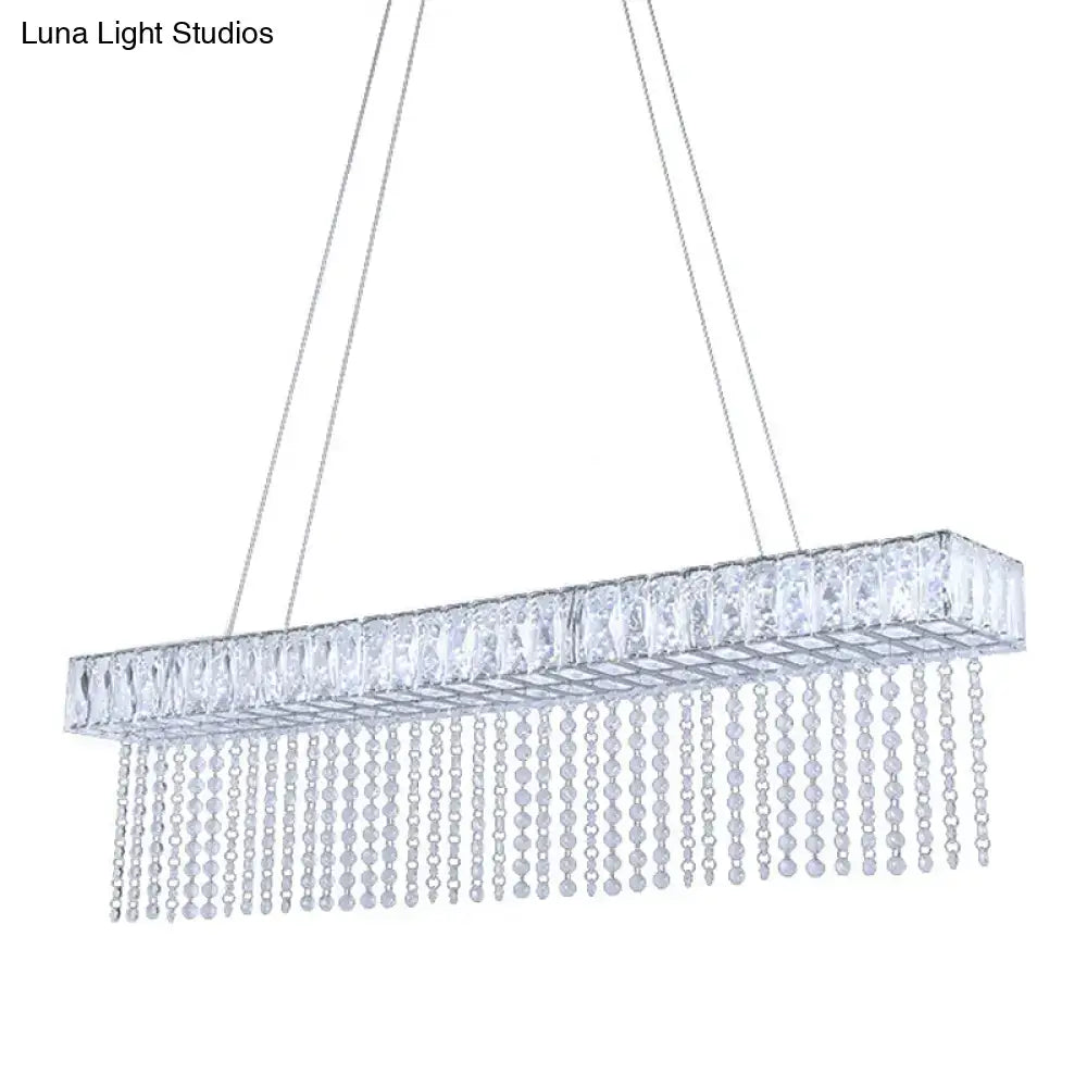 Modern chrome kitchen island pendant light with oversized rectangle crystal