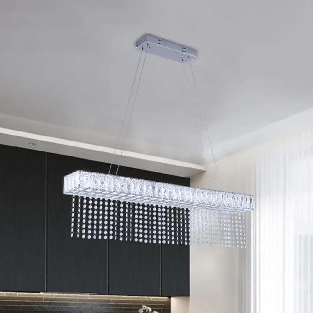 Modern chrome kitchen island pendant light with oversized rectangle crystal