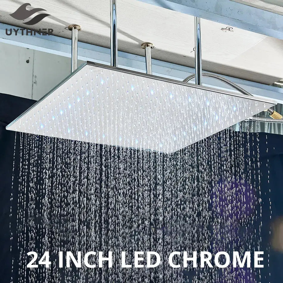 DecorBites™ 24" Chrome LED Rain Shower Head Ceiling Mounted Top Sprayer & Arm