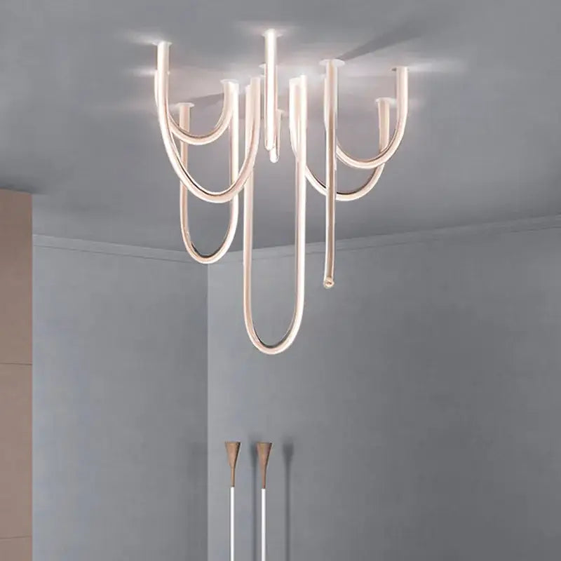 Modern chrome led u shape chandelier pendant lamp dining room