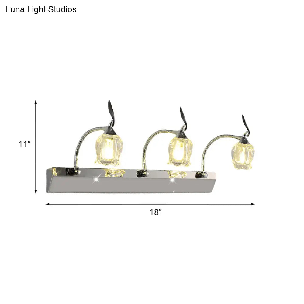 DecorBites™ Modern Chrome LED Vanity Light with Adjustable 3 Bulbs, Flower Crystal Shade - Wall Mounted Bathroom Lamp