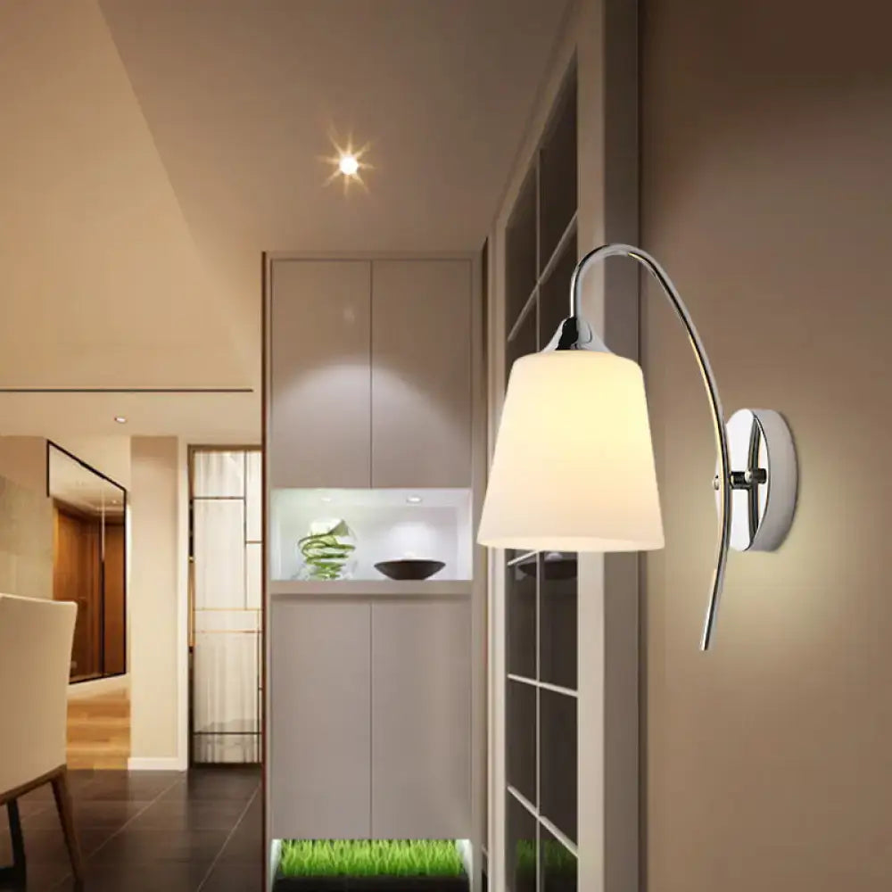 Modern chrome milky glass trumpet wall sconce stairway light