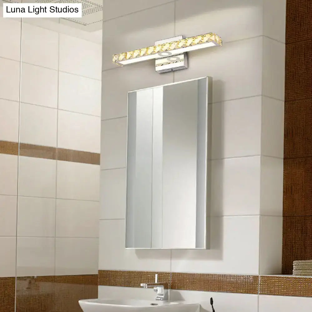 DecorBites™ Modern Crystal Vanity Light: Silver/Champagne Linear Wall Sconce with 1 Light in Warm/White for Bathroom