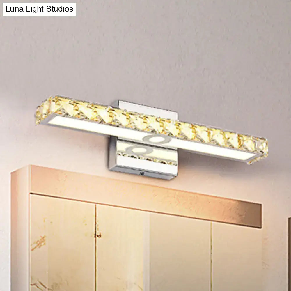 DecorBites™ Modern Crystal Vanity Light: Silver/Champagne Linear Wall Sconce with 1 Light in Warm/White for Bathroom