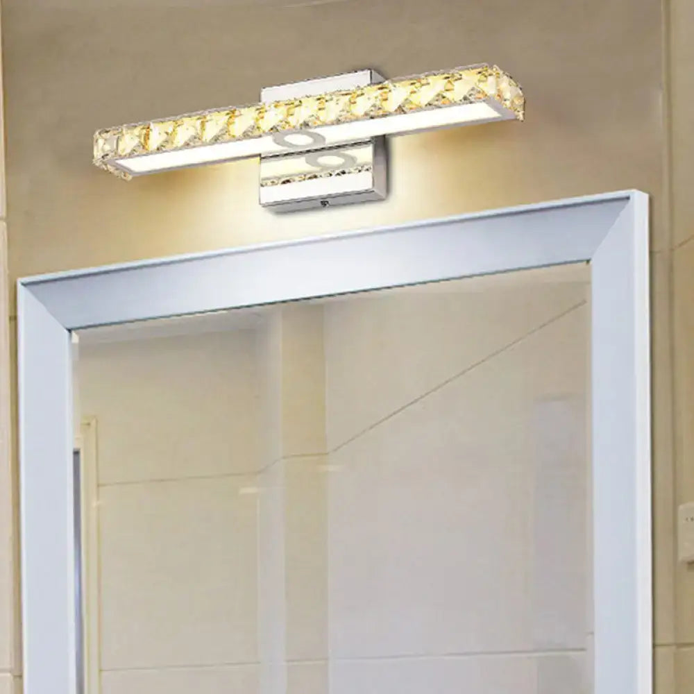 DecorBites™ Modern Crystal Vanity Light: Silver/Champagne Linear Wall Sconce with 1 Light in Warm/White for Bathroom