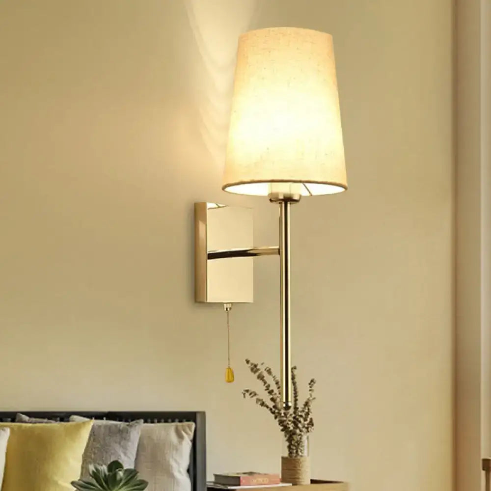 Modern chrome tapered wall sconce – bedroom fabric led light