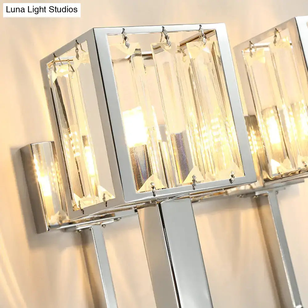 DecorBites™ Modern Rectangular Wall Sconce - Chrome Finish with Clear Crystal Accent