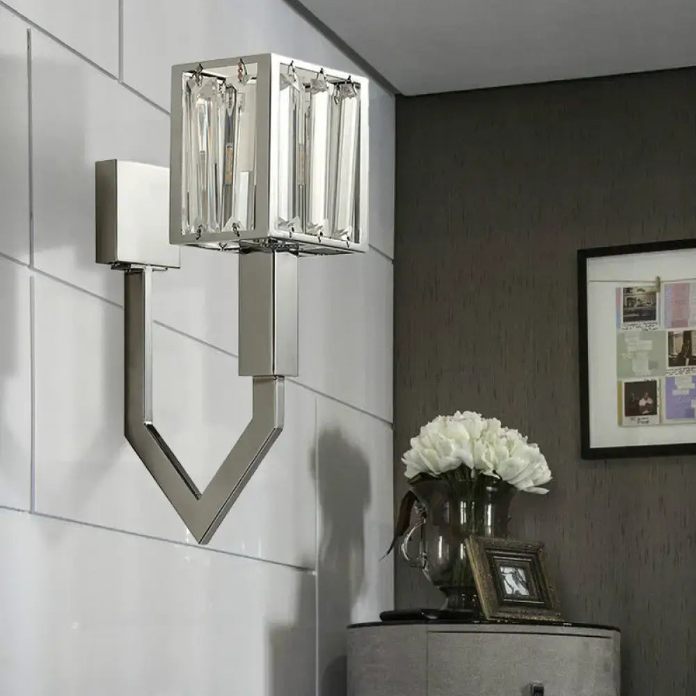 DecorBites™ Modern Rectangular Wall Sconce - Chrome Finish with Clear Crystal Accent