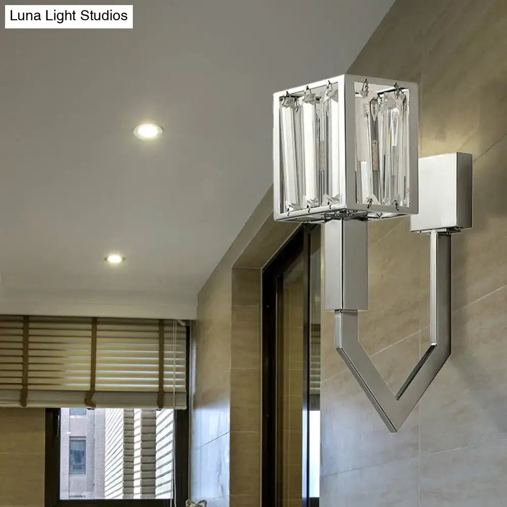 DecorBites™ Modern Rectangular Wall Sconce - Chrome Finish with Clear Crystal Accent