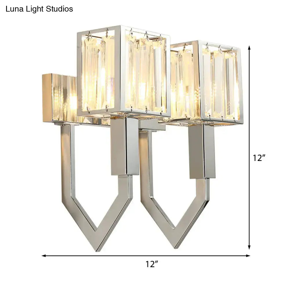 DecorBites™ Modern Rectangular Wall Sconce - Chrome Finish with Clear Crystal Accent