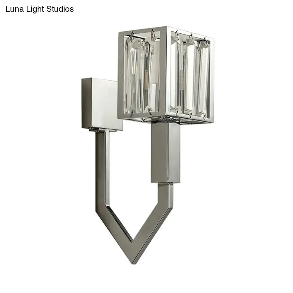 DecorBites™ Modern Rectangular Wall Sconce - Chrome Finish with Clear Crystal Accent