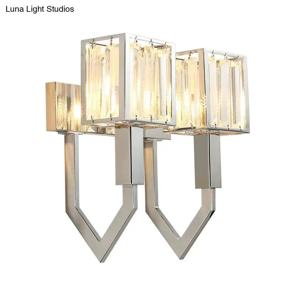 DecorBites™ Modern Rectangular Wall Sconce - Chrome Finish with Clear Crystal Accent