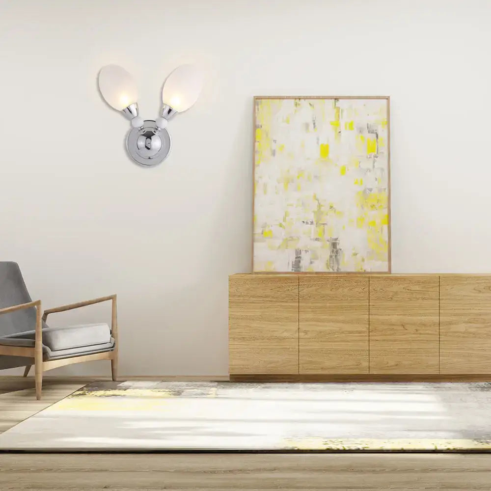 Modern chrome wall light with white glass shades bedroom sconce
