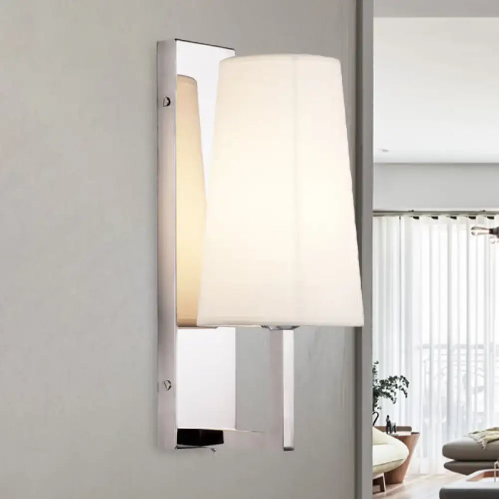 Modern chrome wall sconce light with cone fabric shade bedroom