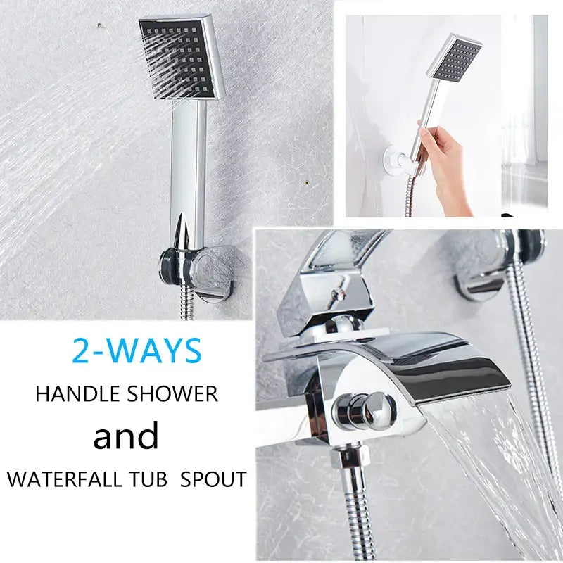 DecorBites™ Black Wall Mount Bathtub Shower Faucet with Waterfall Spout