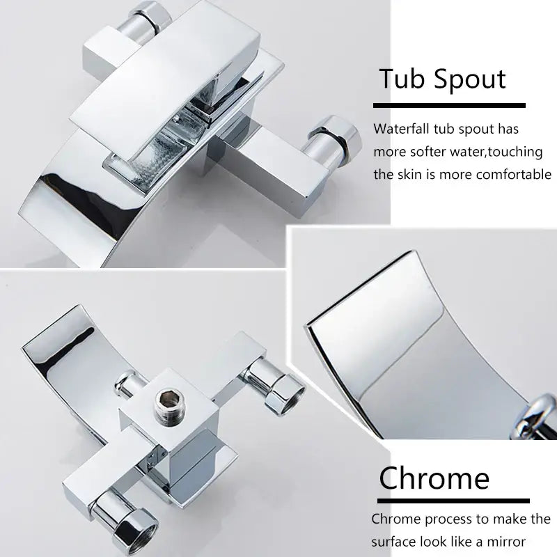 DecorBites™ Black Wall Mount Bathtub Shower Faucet with Waterfall Spout