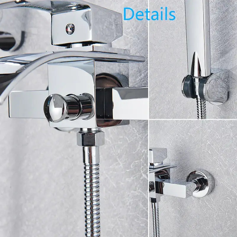 DecorBites™ Black Wall Mount Bathtub Shower Faucet with Waterfall Spout
