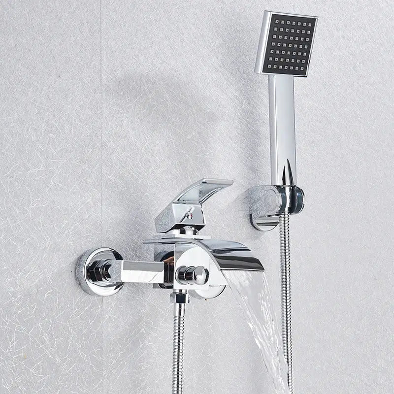 DecorBites™ Black Wall Mount Bathtub Shower Faucet with Waterfall Spout