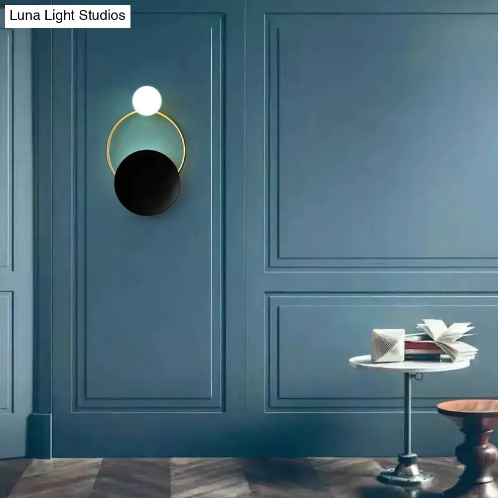 Modern circle wall sconce black & gold corridor light – bedroom