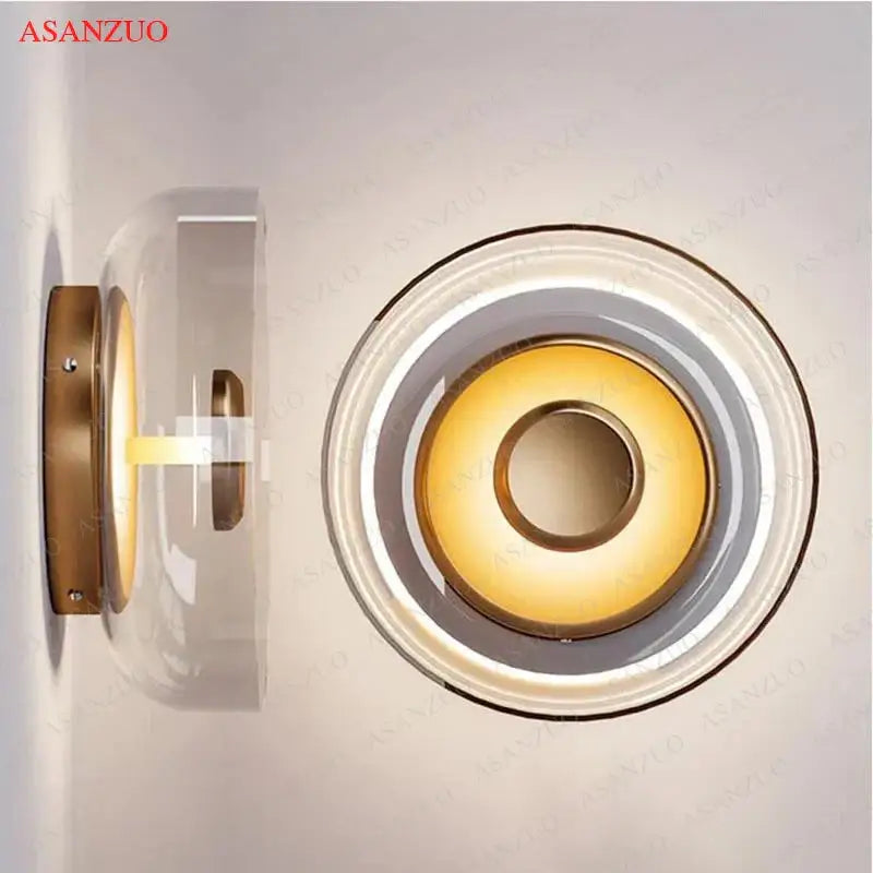 Modern circular glass bowl led wall sconce for bedroom decor