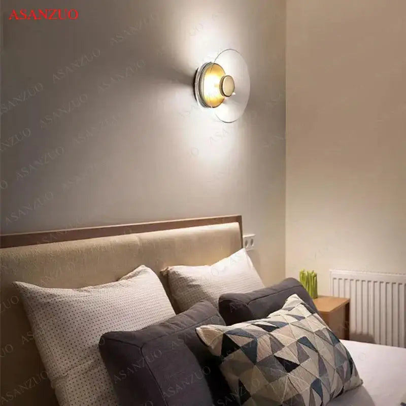 Modern circular glass bowl led wall sconce for bedroom decor